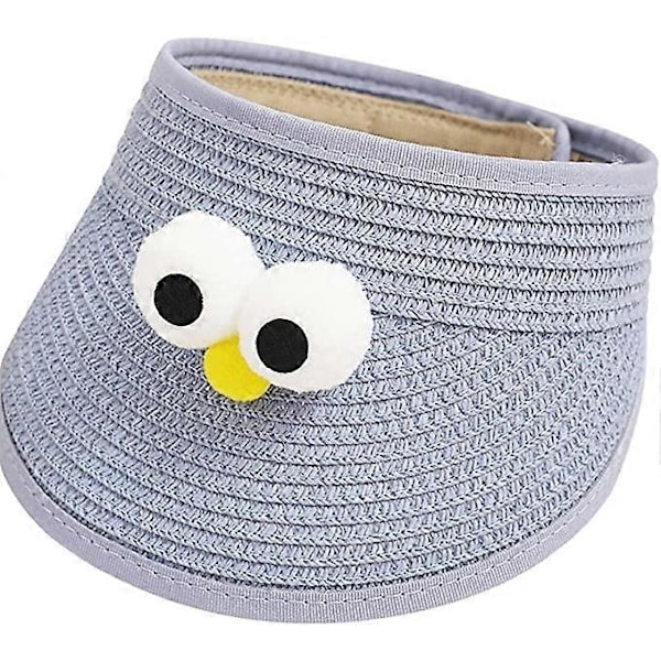 Barn storögd stråhatt (blågrå, justerbar 44-50cm), baby flicka pojke solskydd, solskärm, söt tecknad mjuk hatt, strandhatt