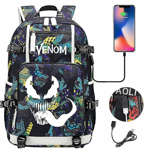 Venom Fashion Painettu USB Nuorten Koululaukku (2-114) Color-4