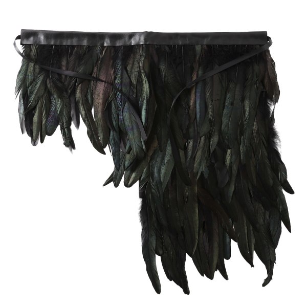 Aikuisten punk-goottilainen viitta, aitoa mustaa höyhentä, olkapäät paljas toppi, hartiahuivi, siivet, choker-kaulus juhliin, Halloweeniin, rave-asuun Black Type A One Size