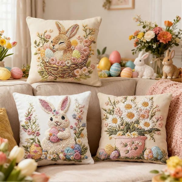 Easter Pillowcase 45x45 cm Rabbit Bunny Egg Decorative Pillows Happy Easter 1