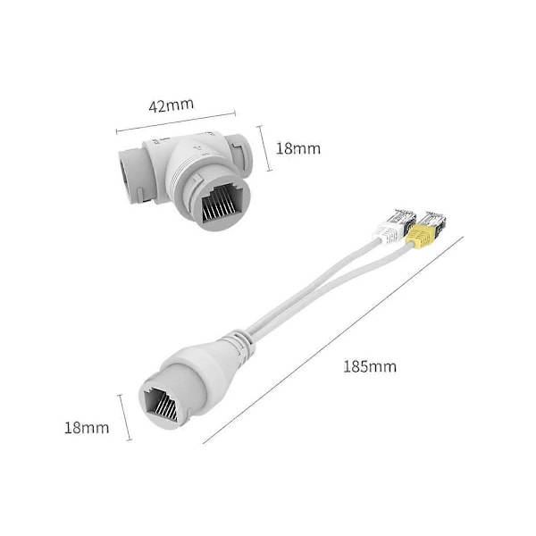 2-i-1 POE Kamera Forenklet Kabelkoblingssplitter Kabelkobling Treveis RJ45 Hode POE Kamera