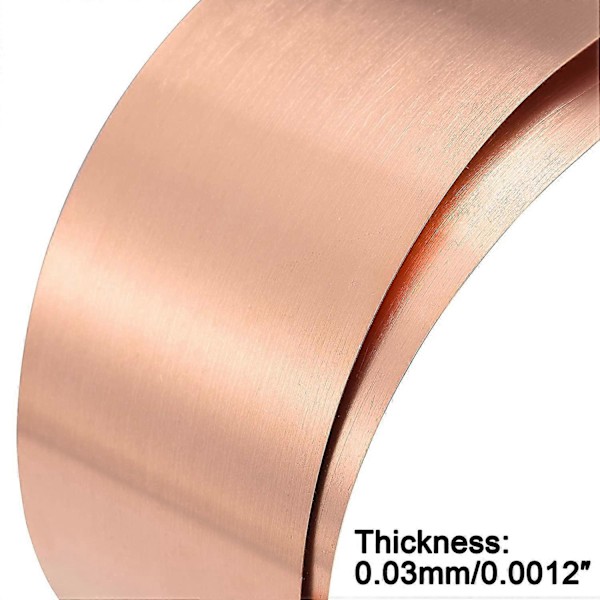 Kobberpladerulle, Metalfolieplade 1000mm x 100mm x 0,03mm