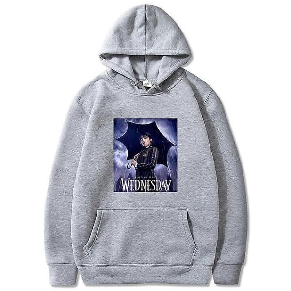 2023 Ny Wednesday Addams Printet Hættetrøje Casual Mode Pullover grey M