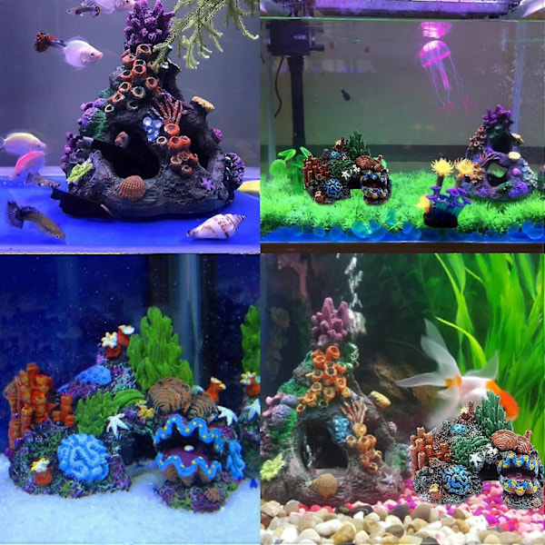 Akvarium Korall Dekor Harpiks Fisk Tank Gjemmested Fjellhule Betta Fisk Gjemmested Stein Korallrev Ornament, 2 Pakning