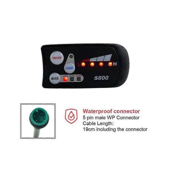 Elektrisk Sykkel 36V48V S800 LED LCD Måler Kontrollpanel Display for Ebike Controller 5 Pins Vanntett