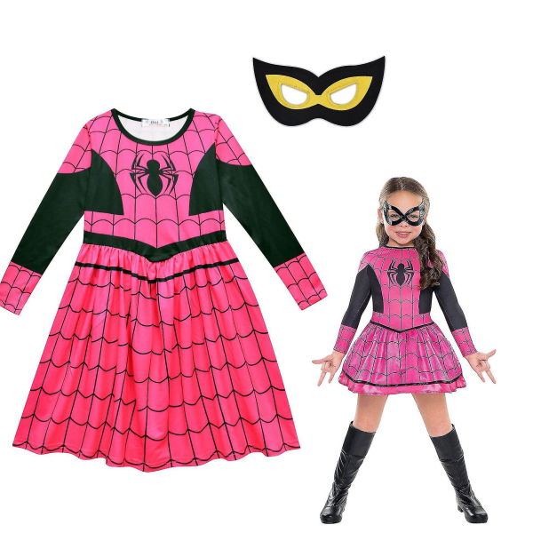 Spider Girls Kläder Halloween Klänning Cartoon Spider Print Outfits Med Mask 3T