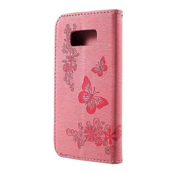 Sommerfugleblomster Præget PU Læder Wallet Case Stand Kompatibel Med Samsung Galaxy S8 Pink