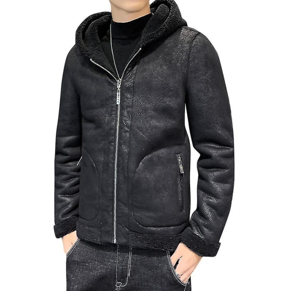 Miesten casual hupullinen topattu takki, lämmin yksivärinen vetoketjutakki XL