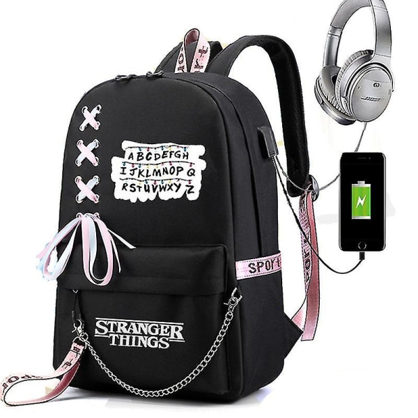 Amerikansk Drama Stranger Things Stranger Ryggsäck USB Laddning Lysande ryggsäck Middle School Student Skolväska