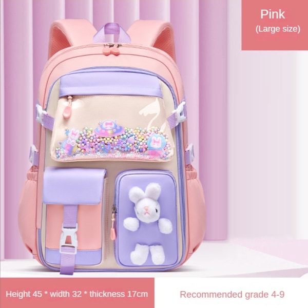 Grundskola Skolväska Flickor Lättviktig Barnryggsäck Kawaii Vattentät Skolväska Stor Kapacitet Ryggsäck Pink small