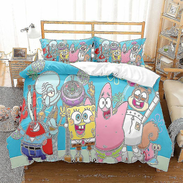 Spongebob Squarepants Serie Tryckt Påslakan Tvådelat Set Tredelat Barnrum Dekorativt Påslakan W style 3 140*210two-piecesuit