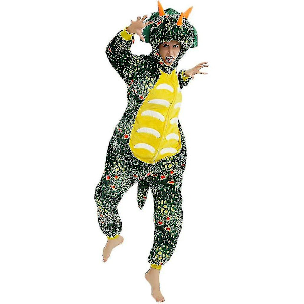 Triceratops Djur Onesie Halloween Pyjamas Djur Cosplay Kostym För Vuxen Dark Green XL