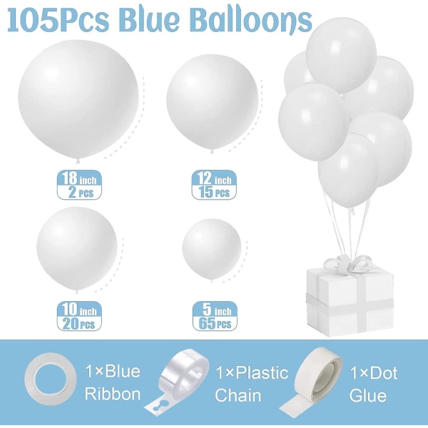 105 st Vita Ballonger, Runda Latexballonger Tjocka Matta Macaronballonger Med Rem, Kedja, Tejp Romantiska Festival Partydekorationer För Valenti