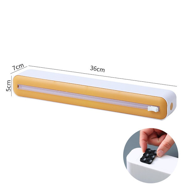 2 i 1 Plastfolieskärare Förvaring Matfolie Dispenser Folie Slider Köksredskap Yellow-Suction cup