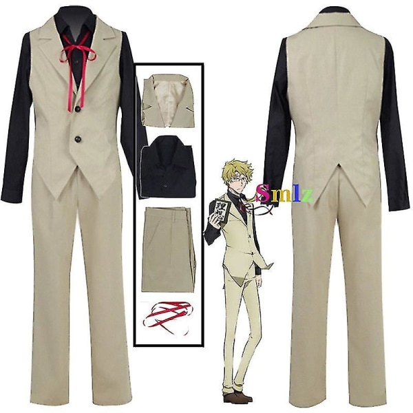 Kunikida Doppo Cosplay Anime Bungo Stray Dogs Puku Kunikida Cosplay Liivi Housut Peruukit Miehille Naisille Halloween- set set and wig XS