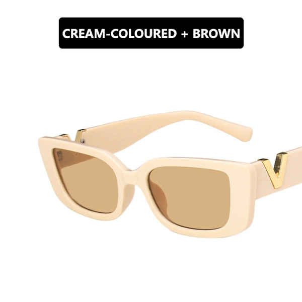 Retro Rektangulära Solglasögon Dam Vintage Små Bågar Solglasögon Dam Klassiska Svarta Fyrkantiga Cream Colourad Style4