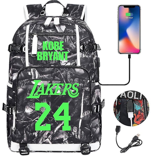 Nuorten opiskelijoiden koululaukku miesten ja naisten vapaa-ajan matkareppu Ko Be Bryant No.24 Lakers -reppu valaiseva nuorten ala- ja yläkoulun laukku USB C color-12