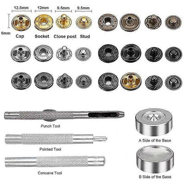 120 Sett Trykknappverktøysett, Metall Trykknapper Lær Håndverk Nagler Trykknapper, 12,5 mm Lær
