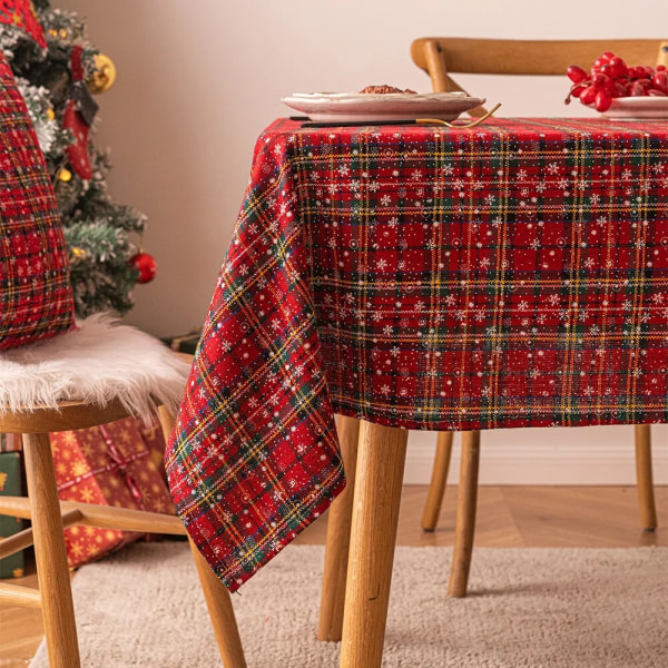 Juleduk Snøfnugg Rutete Duk Julebordmatte Rektangulær Festival Duk Julekjøkken Hjemmeinnredning Style D 100X160cm