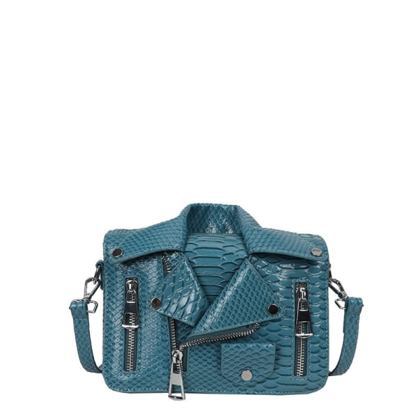 Fashion Nitar Dam Axelväska Hip Hop Rolig Liten Fyrkantig Väska Dragkedja Jacka Personlighet Mode Lackläder Crossbody Väska Blue (20cm<Max Length<30cm)