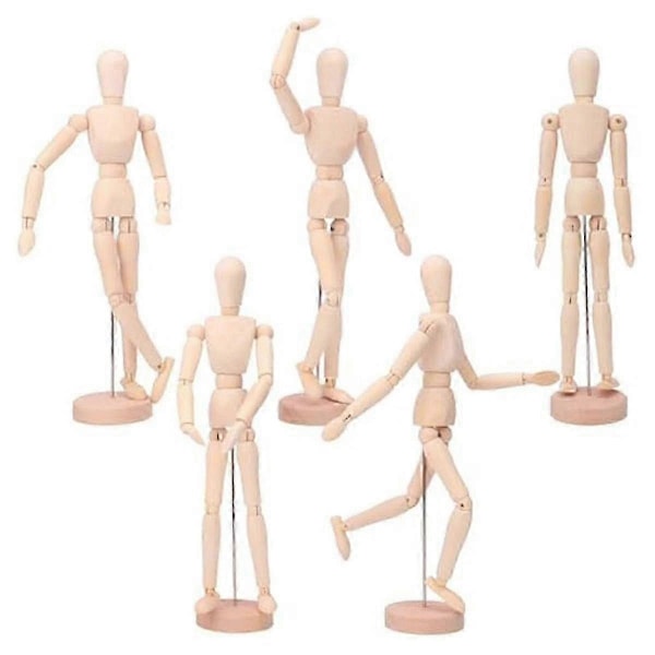 5-pak Kunstfigur Model - 30 cm Træmannequin, Fleksibel Tegne-mannequin til Skitsering, Maling & Justerbar Figurdesign
