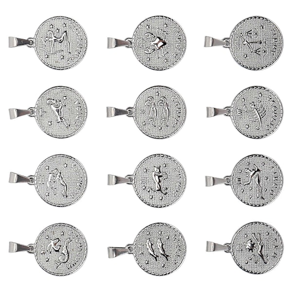 12 stk. Zodiak Anheng Tilbehør Rustfritt Stål Sett Håndlaget Halskjede Smykker for DIY Håndverk