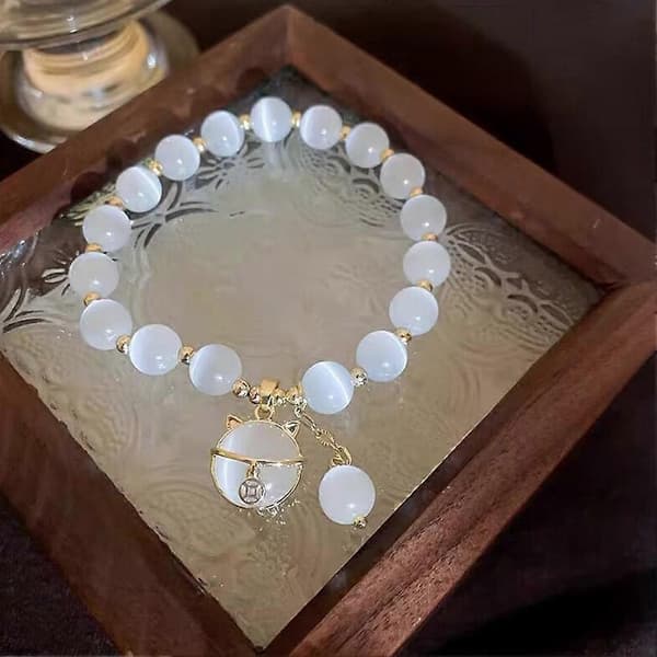 Lucky Moonstone Pärlor Katt Armband Lockar Rikedom Kvinnor Mode Present O0C8