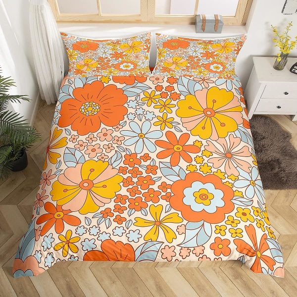 Groovy Daisy Sängkläder Set King Queen Size Retro Blomma Påslakanset Psykedelisk Blommig Täcke Örngott Mikrofiber Quilt Överdrag