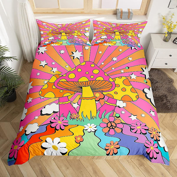 Boho Sieni King Queen Pussilakanasetti Hippie Sateenkaari Vuodevaatesetti Groovy Kukka Peittopäällinen Sarjakuva Tähti Polyesteri Peittopäällinen