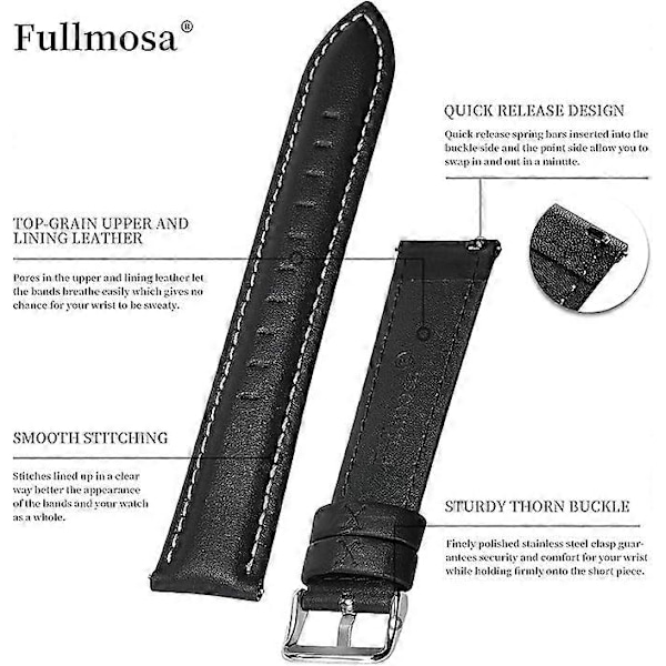 Snabbfäste Läder Klockarmband, Äkta Läder Klockarmband 21mm.