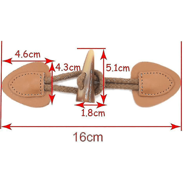 Hornknapper i lær, 8 par, hornfeste-knapper, PU-lær syknapper, kneppelukning for DIY kles-sytilbehør (beige og brun)