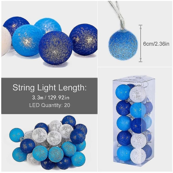 Lyslenke Bomullsballer Batteri - 3.3m 20 Led Lys Soveromsbelysning Blue starry sky
