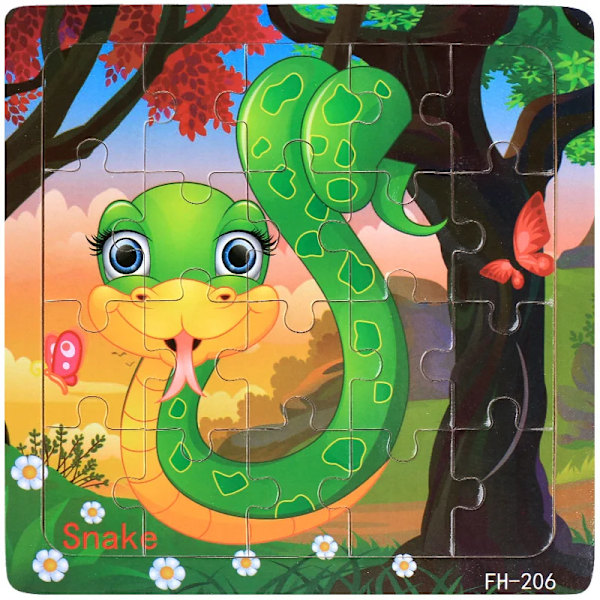 Uusi 20-osainen Montessori 3D-palapeli Sarjakuva Eläin Ajoneuvo Palapeli Puinen Palapeli Peli Varhaiskasvatus Lelut Lapsille Snake