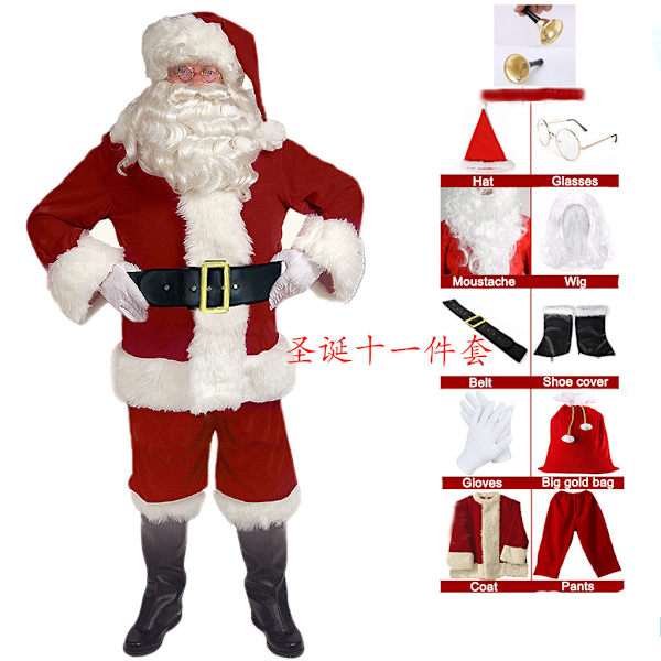 Juletøj Julemandskostume guld fløjl festlig atmosfære cosplay performance tøj 11 piece set L