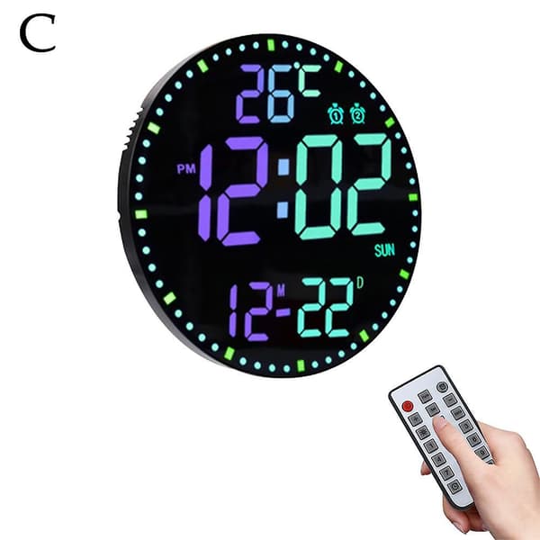 Digital Wall Clocks, Digital Clock Adjustable Brightness Large LED Display Alarm Svart skal svart