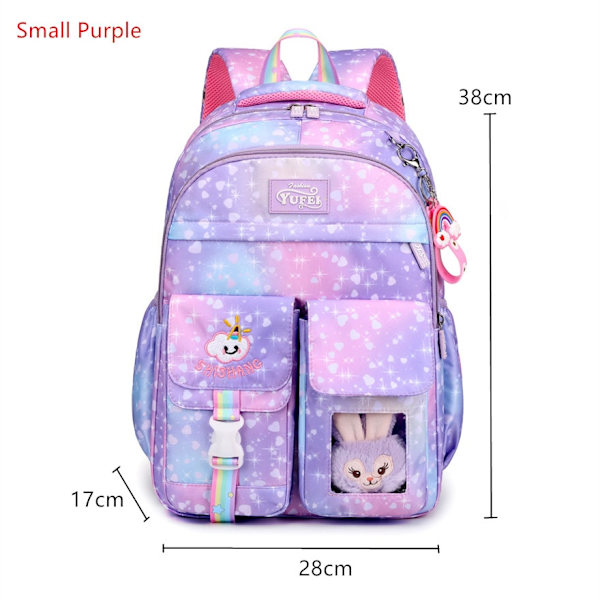 Söt skolväska för studenter, grundskoleväska för flickor, grundskoleryggsäckar kawaii rosa lila ryggsäck för flickor bokväska present Small Purple