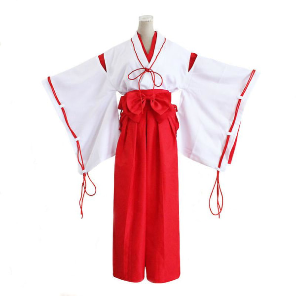 Anime Inuyasha Cosplay -asu japanilainen punainen kimono koko set peruukkikaulakorulla ja rannekorulla Female S