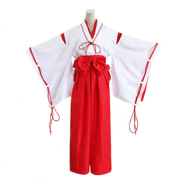 Anime Inuyasha Cosplay -asu japanilainen punainen kimono koko set peruukkikaulakorulla ja rannekorulla Female XL