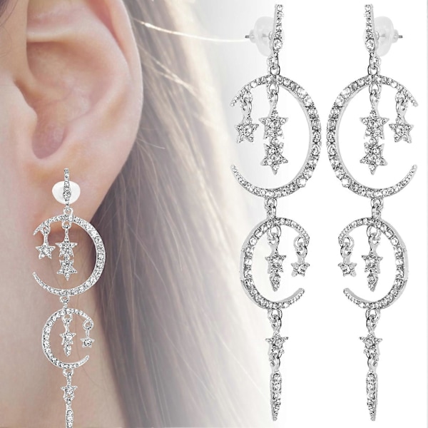 2 paria korvakoruja Alloy Diamond Romanttinen Kuu Tähti Muoti Korut Naiset Tytöt Asusteet Valkoinen