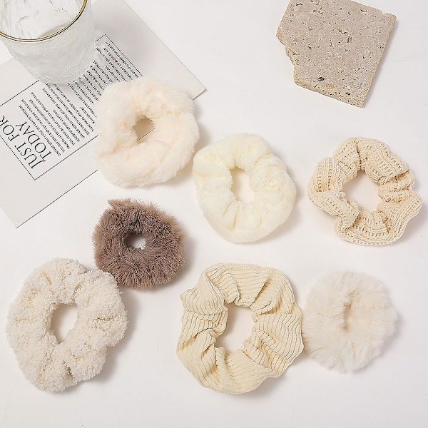 7 kpl Talvi Syksy Lämpimät Pehmeät Hiuslenkit Naisille Tytöille Söpöt Pehmoiset Joustavat Hiuslenkit 7pcs beige