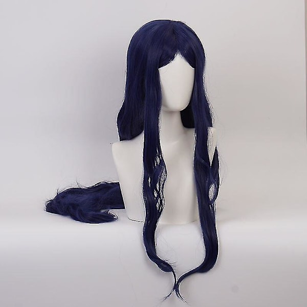 Danganronpa Anime Cosplay Peruk Mörkblå Mikro-lockig Långt Hår