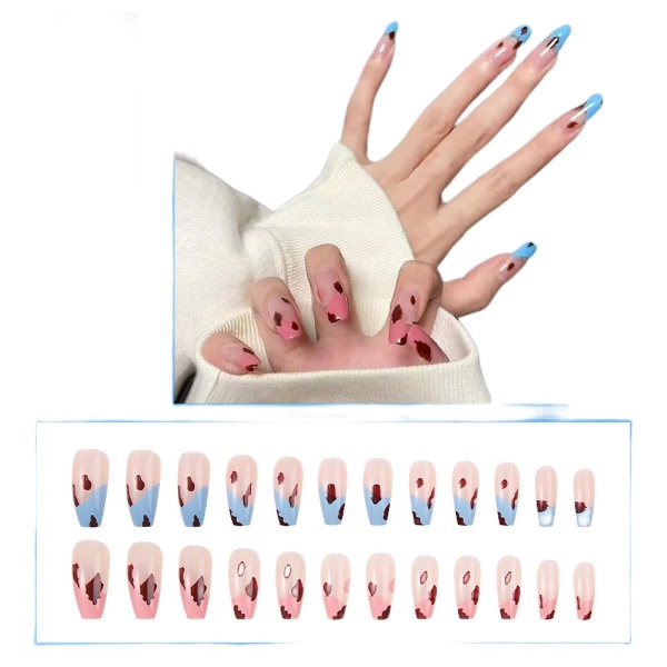 Tryck på naglar Medium lösnaglar mandlar och fyrkantiga set konstgjorda akryl lösnaglar DIY Nail Art Press på naglar (24 st)
