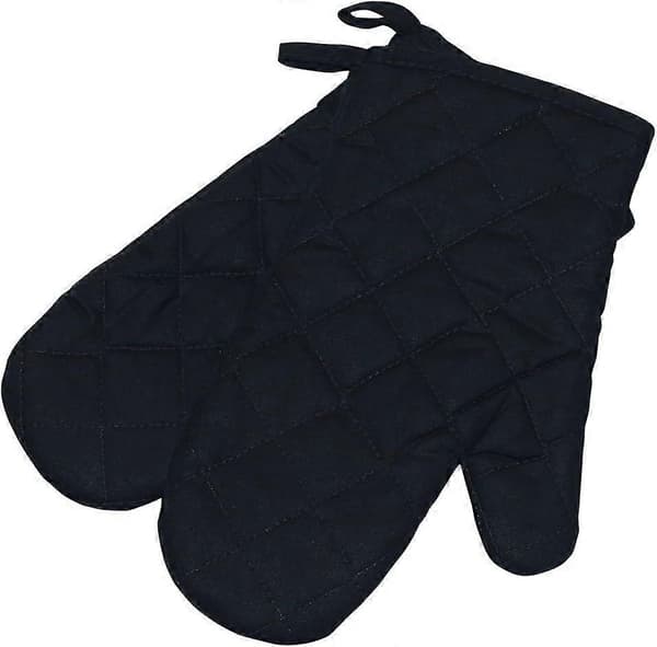 Grydelapper, Premium Varmebestandige Køkkenhandsker Bomuld & Polyester Quiltede Oversized Votter, Sort