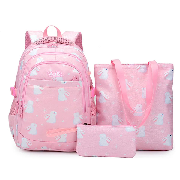 Söta skolryggsäckar för barn Kawaii Barn Flickor Skolväskor Lättviktiga Grundskoleelever Skolväskor Handväskor och Pennfodral Set Pink Set