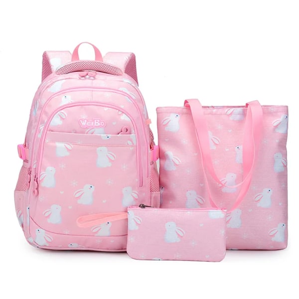 Søte skoleryggsekker for barn Kawaii skolesekker for barn Jenter Lette skolevesker for barneskoleelever Håndvesker og pennalsett Pink Set