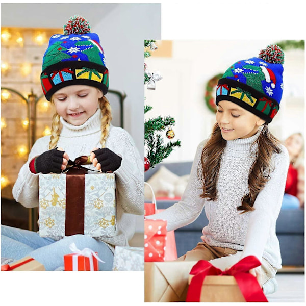 2-pack Julhatt, LED Julmössa, Lysande Stickad Mössa för Julfest, Julbordsgåvor för Barn & Vuxna, 2420cm
