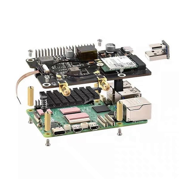 Waveshare Raspberry Pi 5 PCIe - M.2 E KEY PoE HAT+:lla, tukee NGFF langatonta verkkokorttia/Blu
