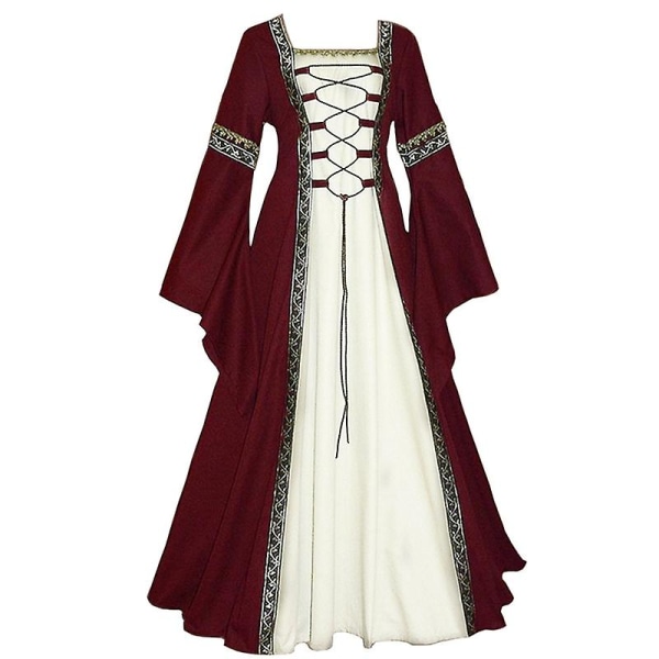 Halloween Dam Europeisk Medeltida Hov Fancy Vampyr Cosplay Kostym Karneval Vintage Axelbandslös Långärmad Drottning Elegant Klänning 12A Black XL