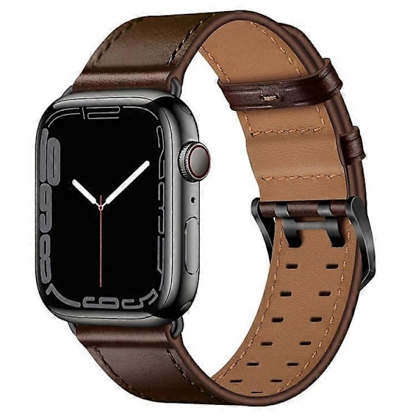 Kompatibel med Apple Watch Series 10 42mm / 9 8 7 41mm / 6 5 4 SE SE (2022) SE (2023) 40mm / 3 2 1 38mm Urrem Ægte Læder DarkBrown
