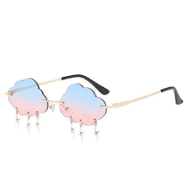 Rimless Dam Solglasögon Molnformade Solglasögon med Blixtberlocker Mode Solglasögon Färgglada Linser